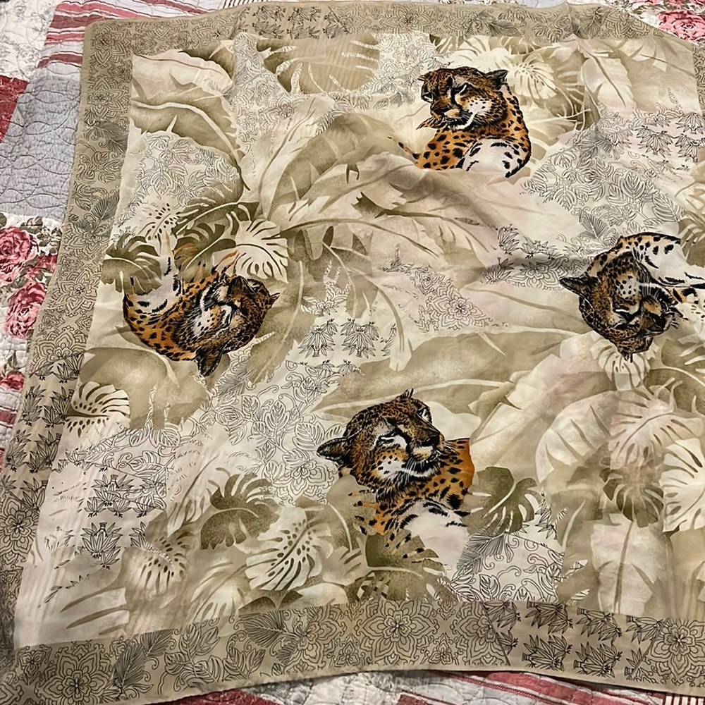 Oscar de la Renta silk scarf square leopard cheetah print 30”